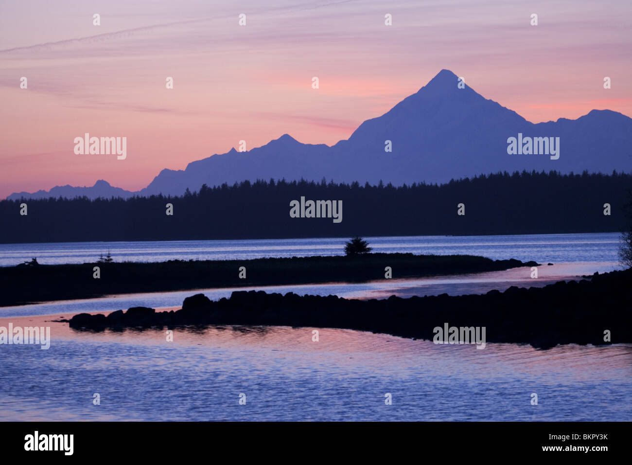 Sunset over Mt. St. Elias and Monte Bay, Yakutat, Alaska Stock Photo