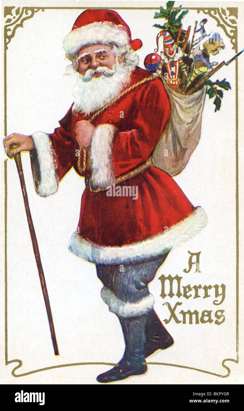 Father Christmas Carrying the Christmas Presents in his Sack Stock Photo