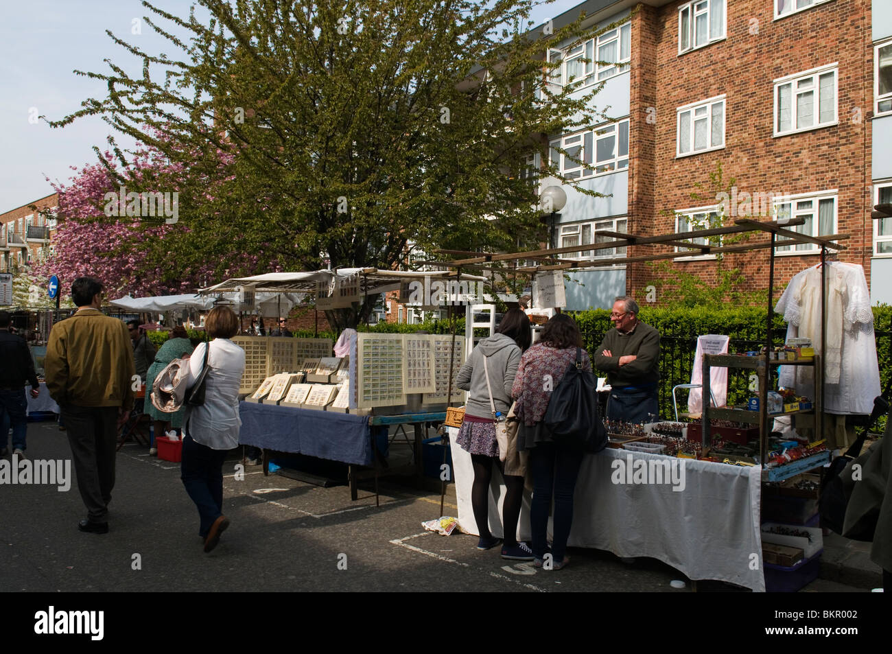 Stalls in street, Portobello Road Market Notting Hill West London