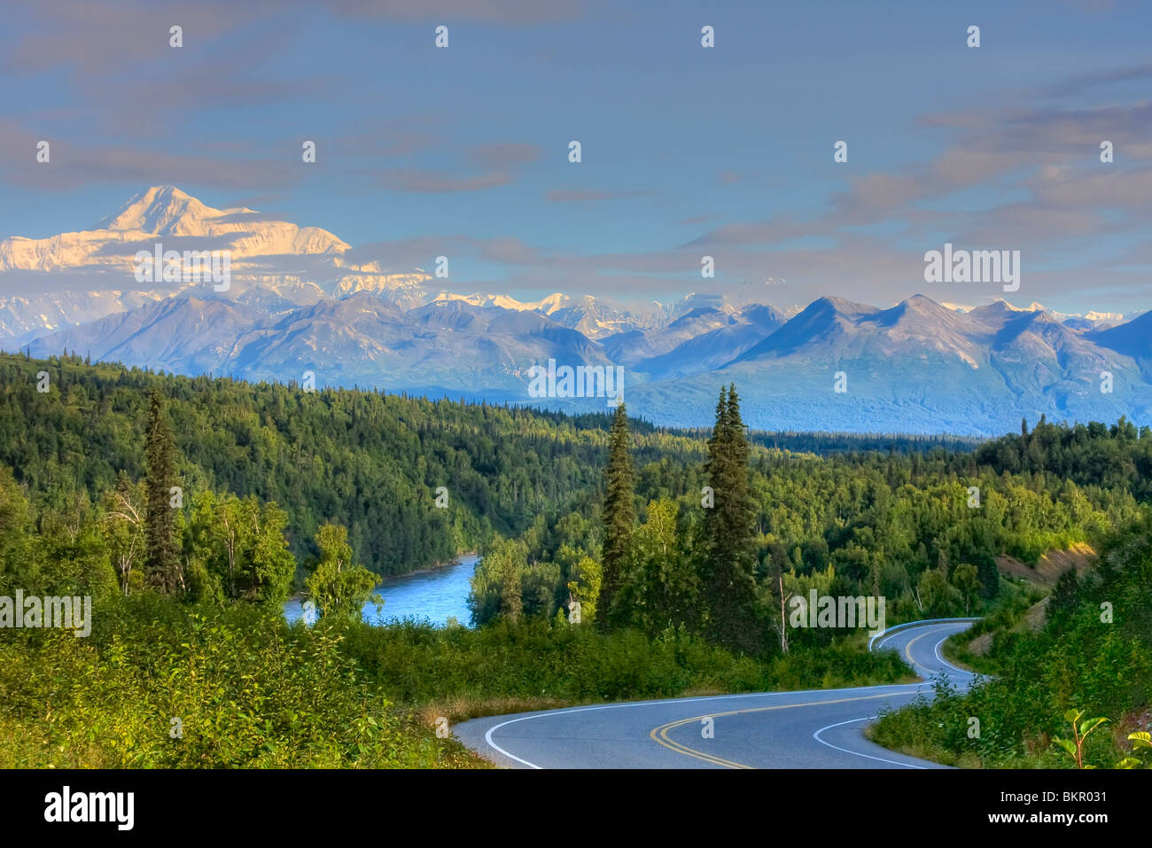 Scenic view of Mt. Mckinley and the Parks Highway Denali National Park near the Princess Lodge Stock Photo