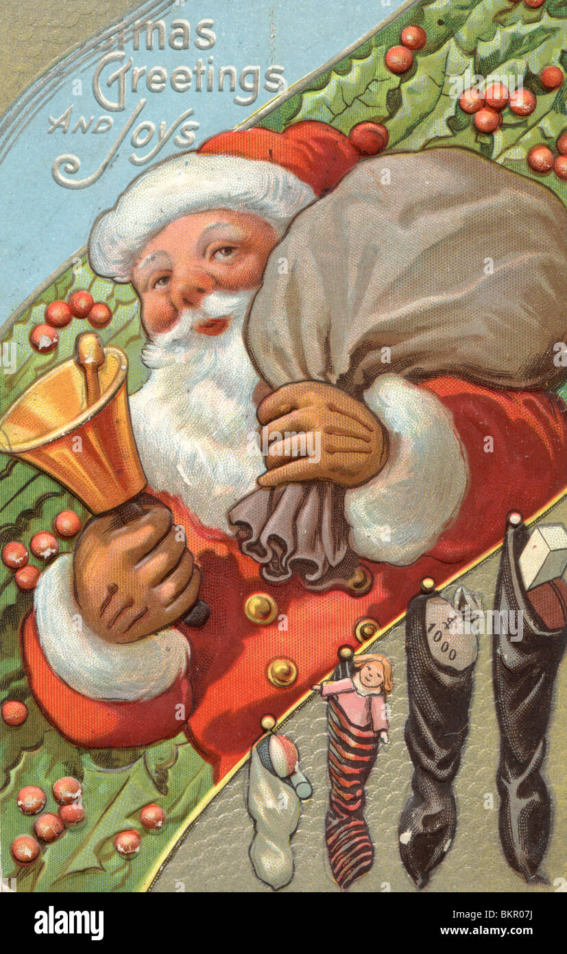Father Christmas with His Bell and Sack Stock Photo
