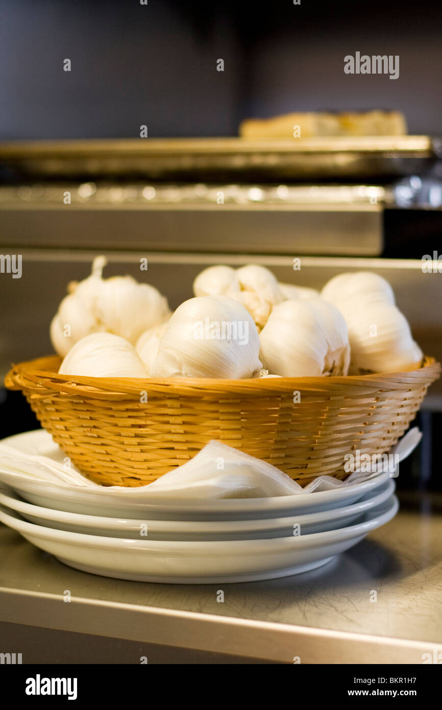 Garlic in a basket Stock Photo