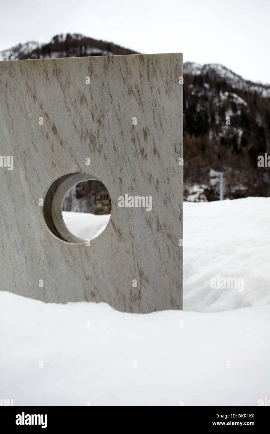 Modern sculpture in Mogno, Valle Maggia, Switzerland Stock Photo
