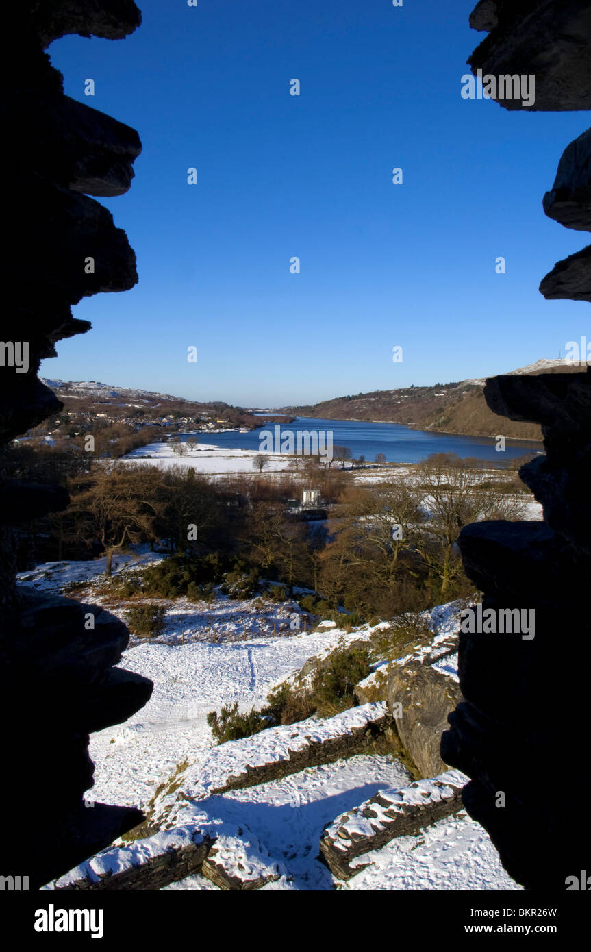 Wales, Gwynedd, Snowdonia.  View from Dolbadarn Castle one of the great castles built by the Welsh princes in the 13th Century Stock Photo
