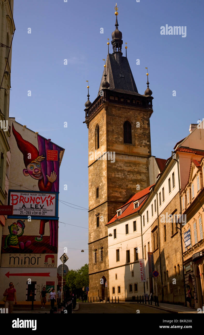 Czech Republic, Prague; One of many Towers seen hovering above the Historical City centre Stock Photo
