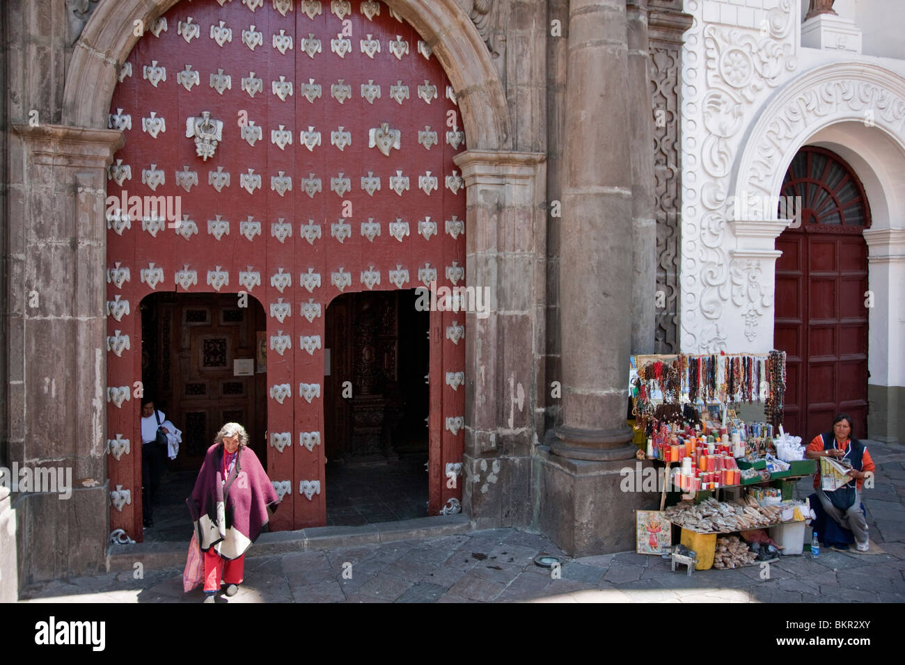 Ecuador, An old church door of a Catholic Church in Quito. Stock Photo