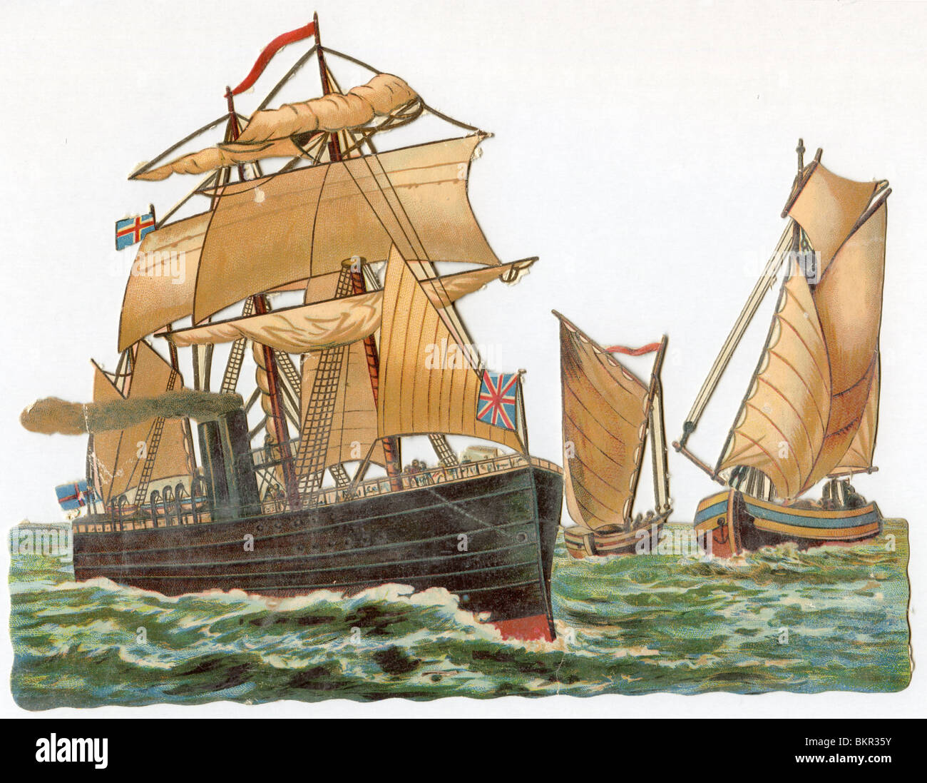 19th Century Battleships, with British Flag Stock Photo