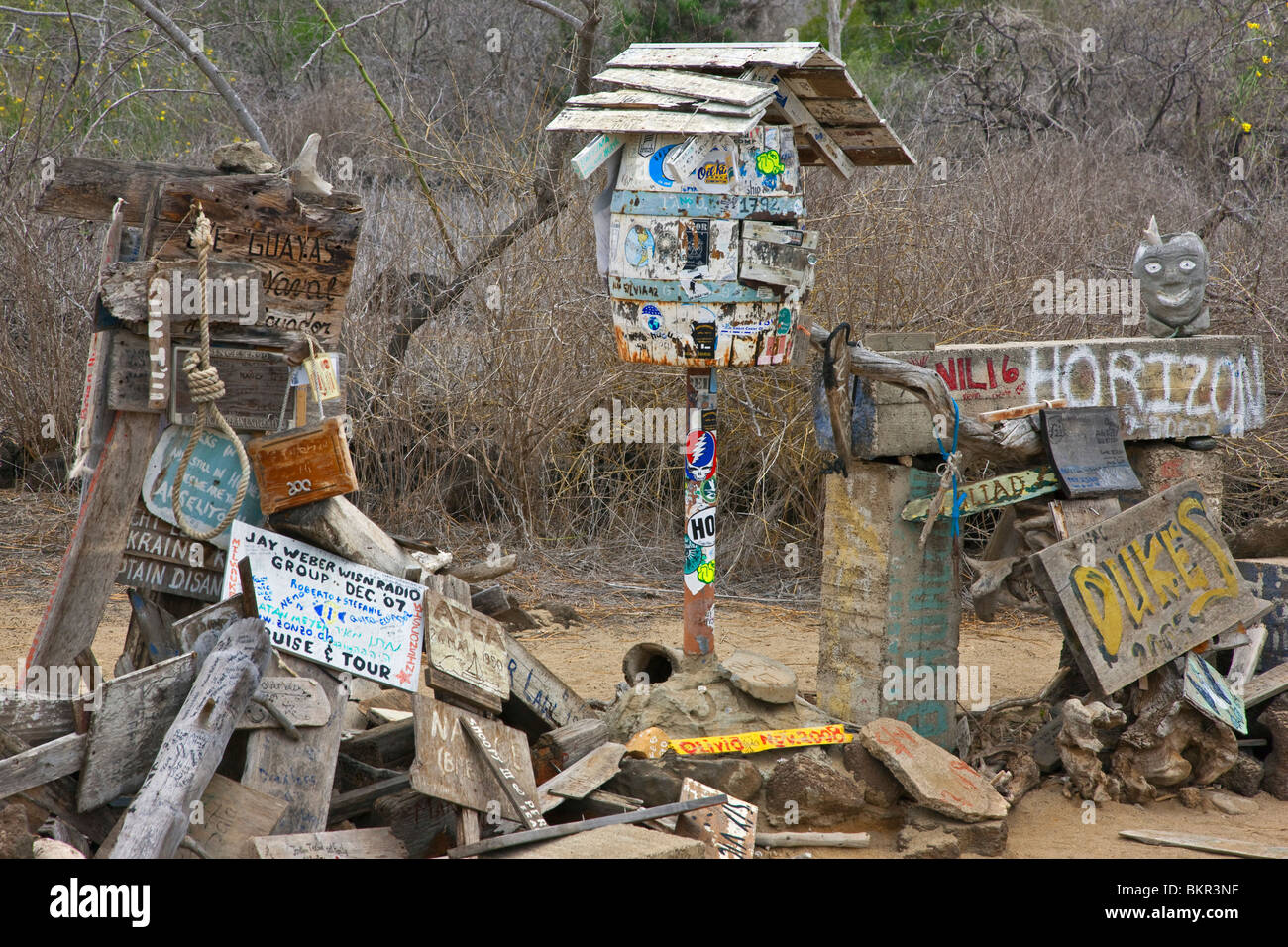 Galapagos Islands, The Floreana post office. Letters are posted without stamps, other visitors send them on. Stock Photo