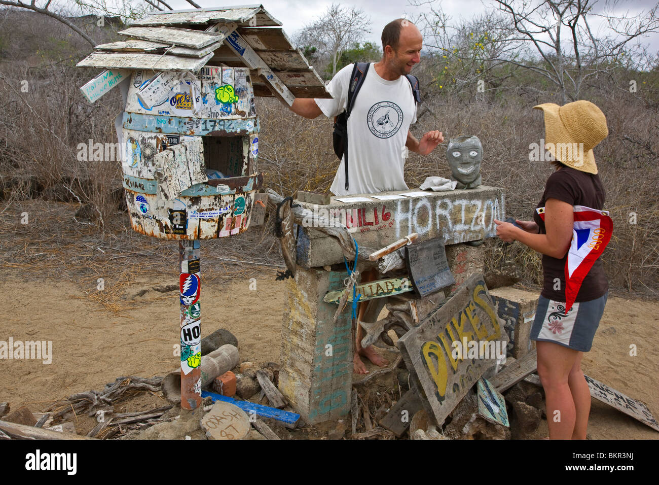 Galapagos Islands, The Floreana post office. Letters are posted without stamps, other visitors send them on. Stock Photo