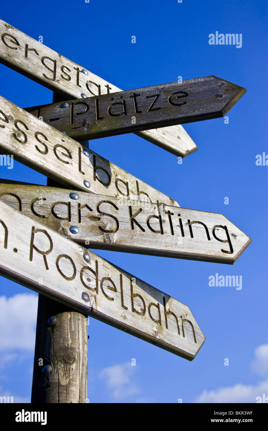 Sign detail in ski trails in the mountains in Hessen, Germany Stock Photo