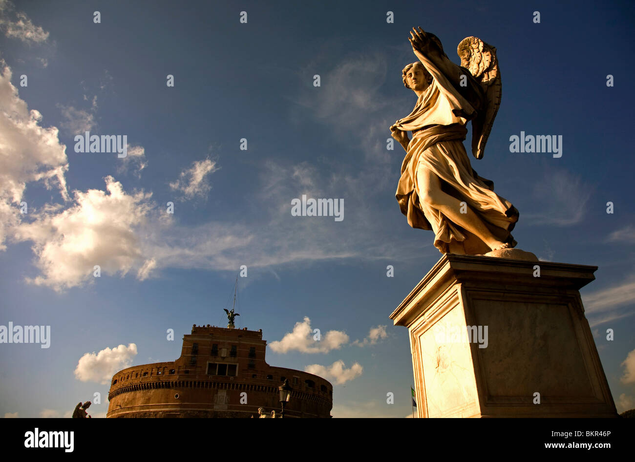 Italy, Rome; One of the many statues on the bridge leading to Castello