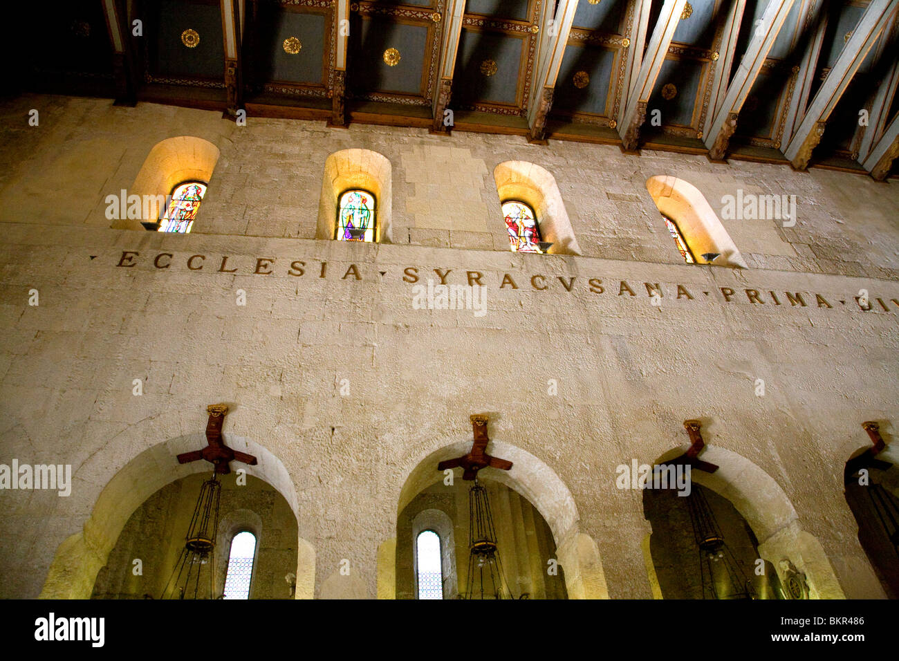 Italy, Sicily, Siracuse, Ortygia; The splendid interior of the Cathedral of Ortygia Stock Photo