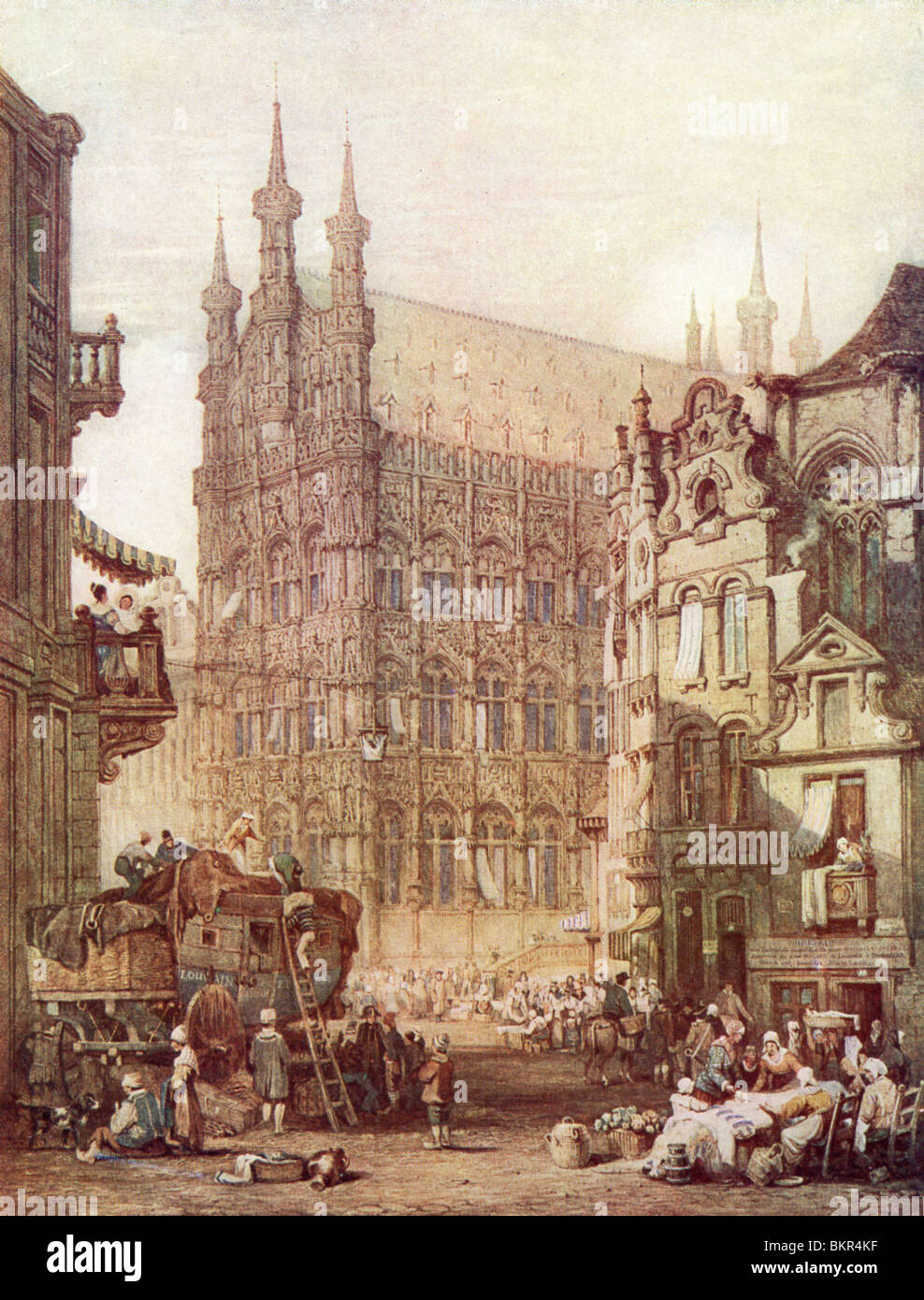 The Town Hall, Louvain, from the painting by Samuel Prout Stock Photo