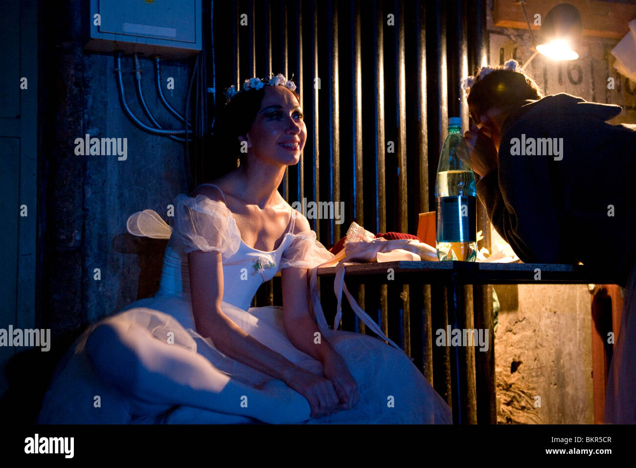 Russia, St.Petersburg; A ballet dancer waiting in the wings for her entrance. Tchaikovsky's 'Nutckracker' Stock Photo