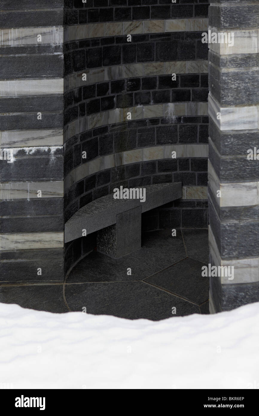 Detail of the stripped church of San Giovanni Battista by Mario Botta, in Mogno, Valle Maggia, Switzerland Stock Photo