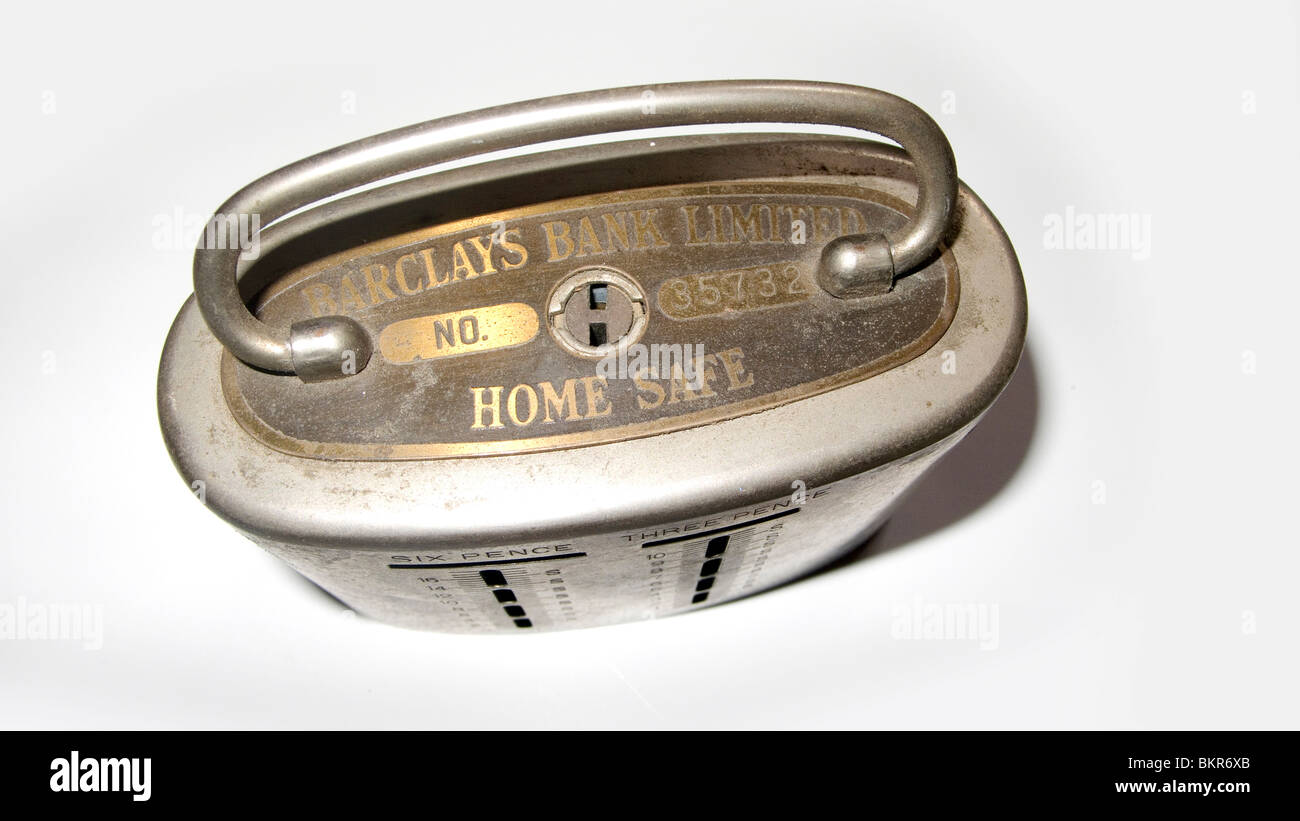 Barclays Tin Savings bank Stock Photo Alamy