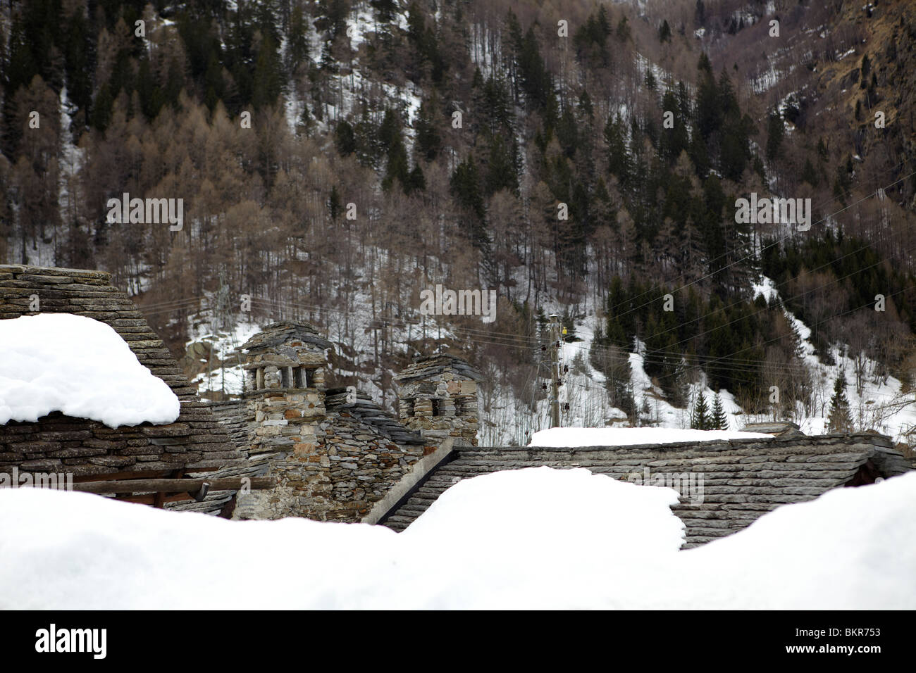 Rooftops in Mogno, Valle Maggia, Switzerland Stock Photo