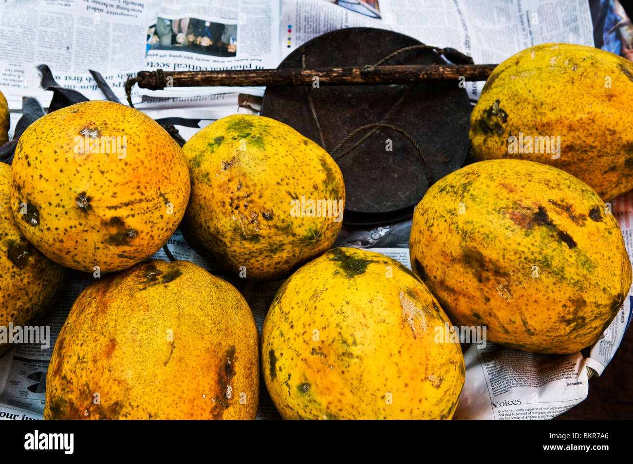 Tasty Papayas sold in a colorful market. Stock Photo
