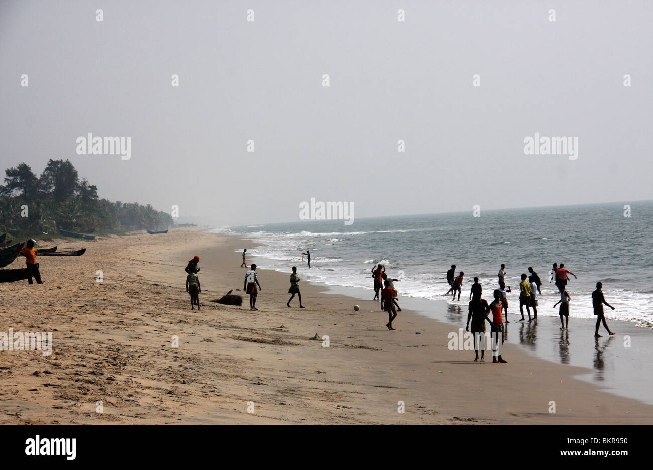 young boys and teenagers playing in beach,thalikkulam,snehatheeram beach,thriprayar,thrissur,kerala,india,asia Stock Photo