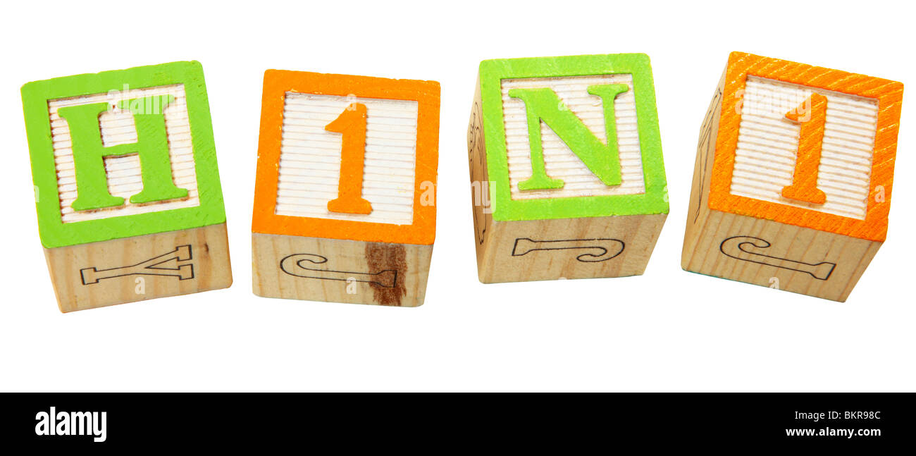 H1N1 in colorful alphabet blocks over white. Stock Photo