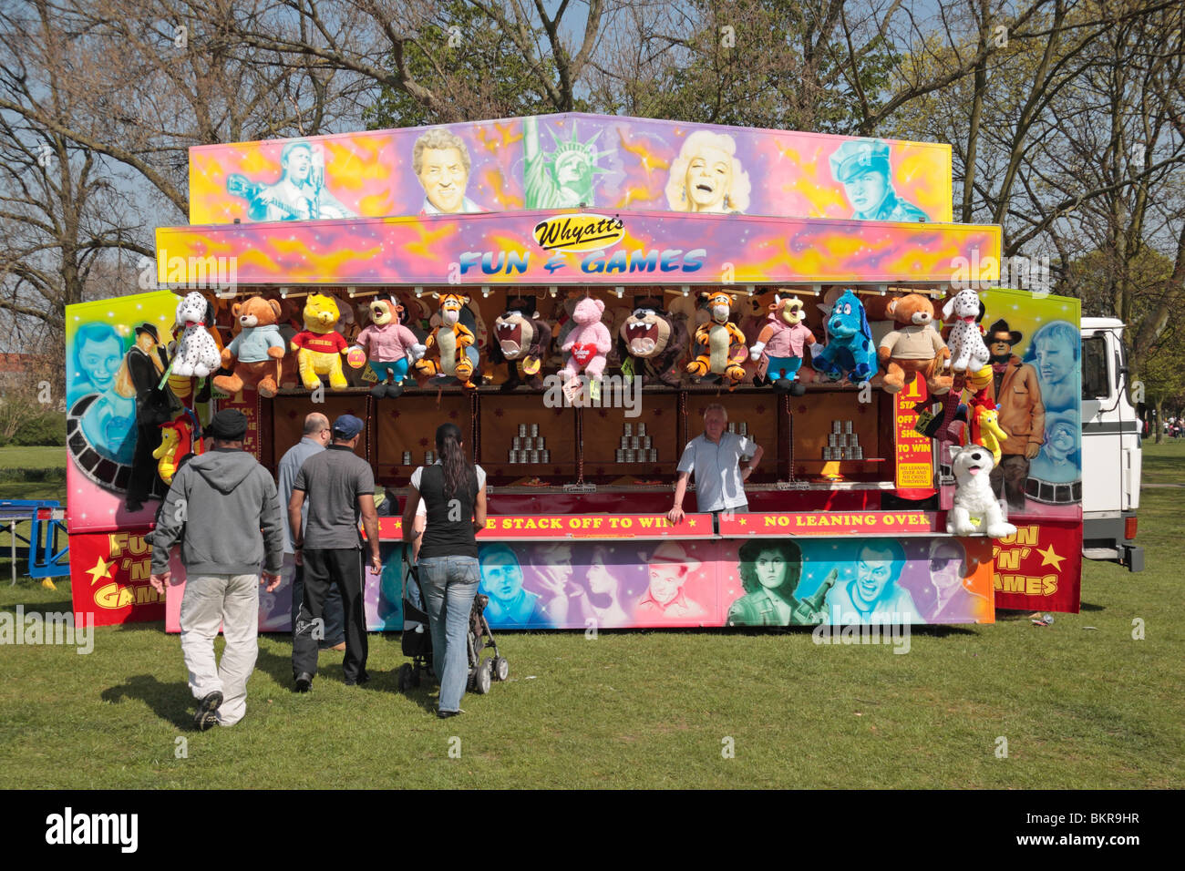 A colourful throwing game at a fun fair in Lampton Park, Hounslow, West