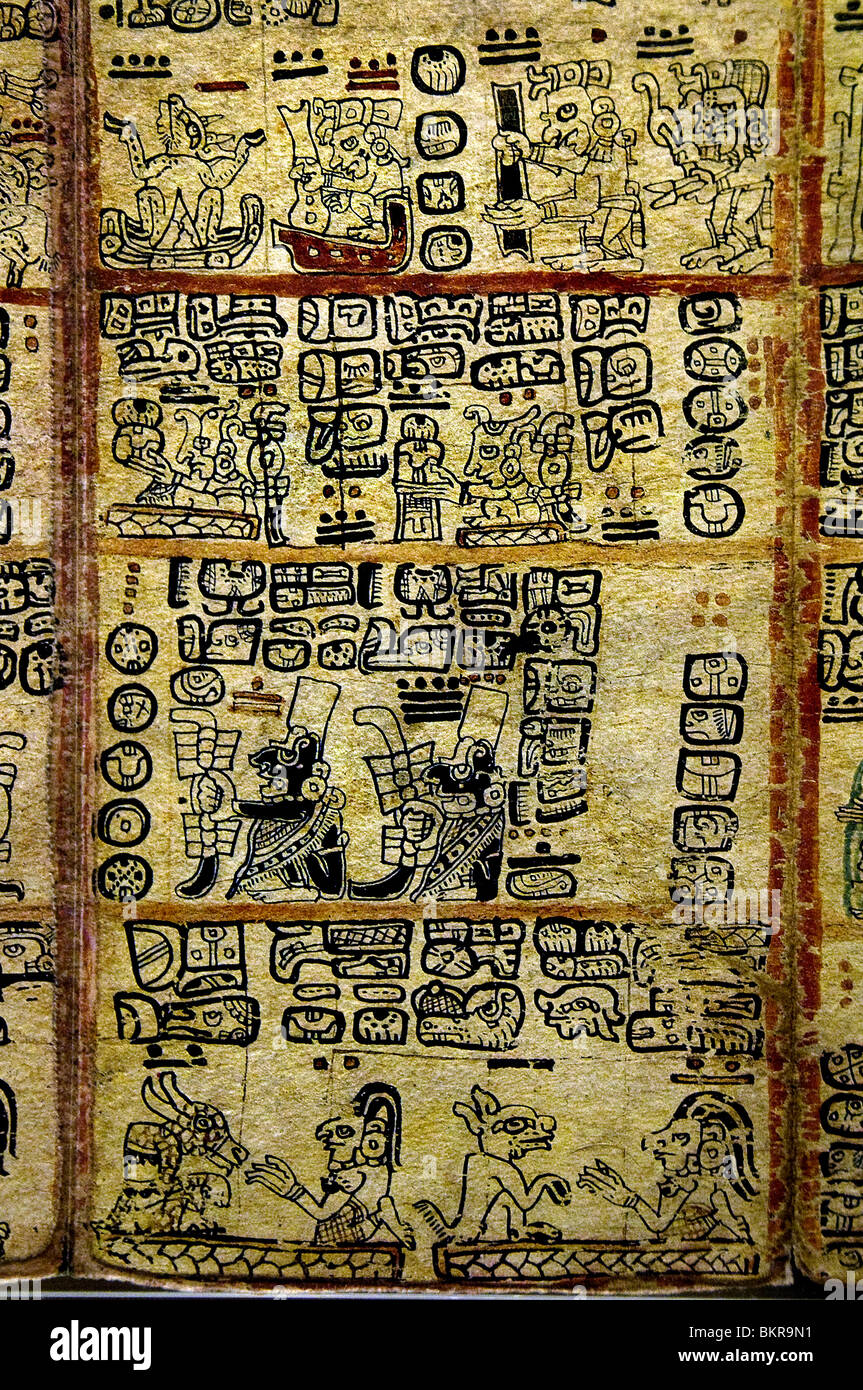 Codex Tro Cortesianus Maya codices pre Columbian Maya civilization written in Maya hieroglyphic 1250 1500 AD Stock Photo