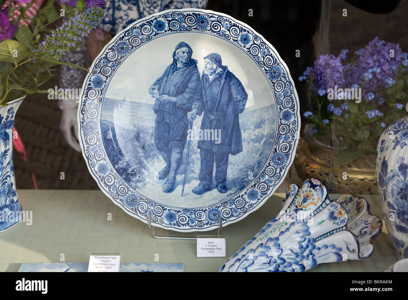 Antique blue and white deftware china, Delft, Netherlands Stock Photo