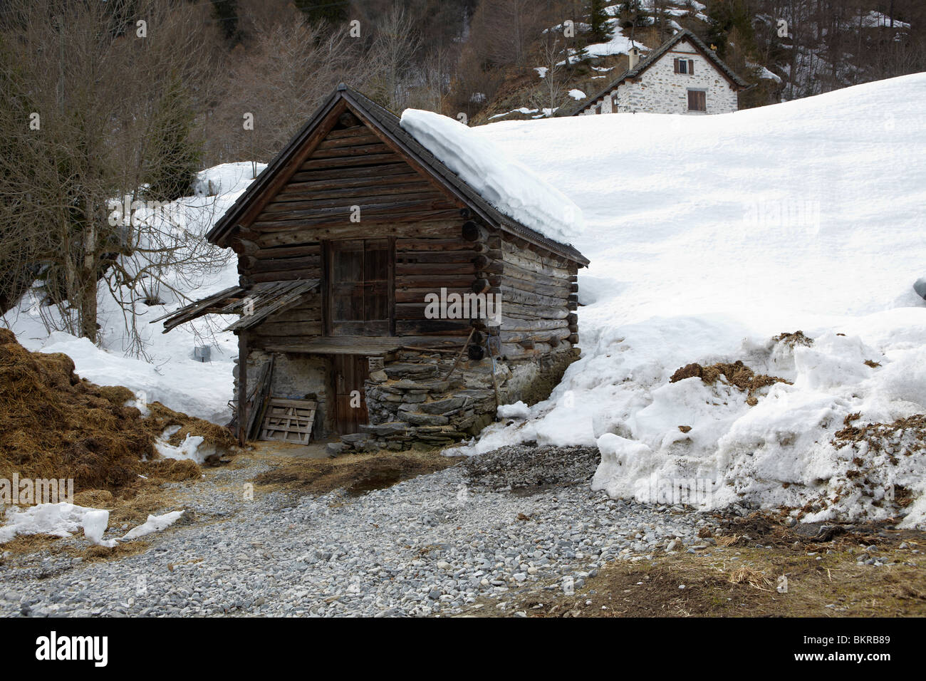 Cabin in Mogno, Valle Maggia, Switzerland Stock Photo