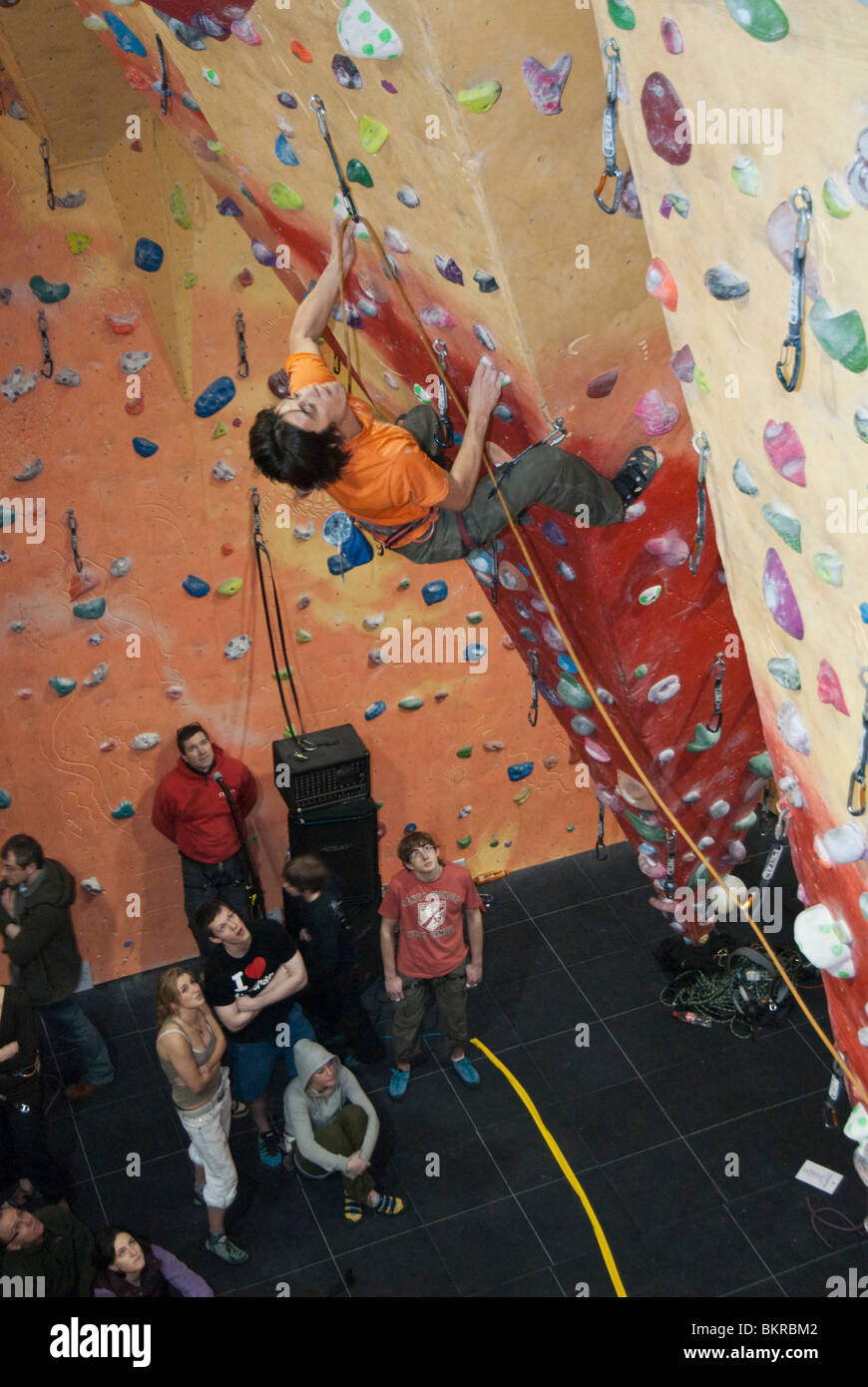 Child climbing rock wall adult hi-res stock photography and images - Alamy