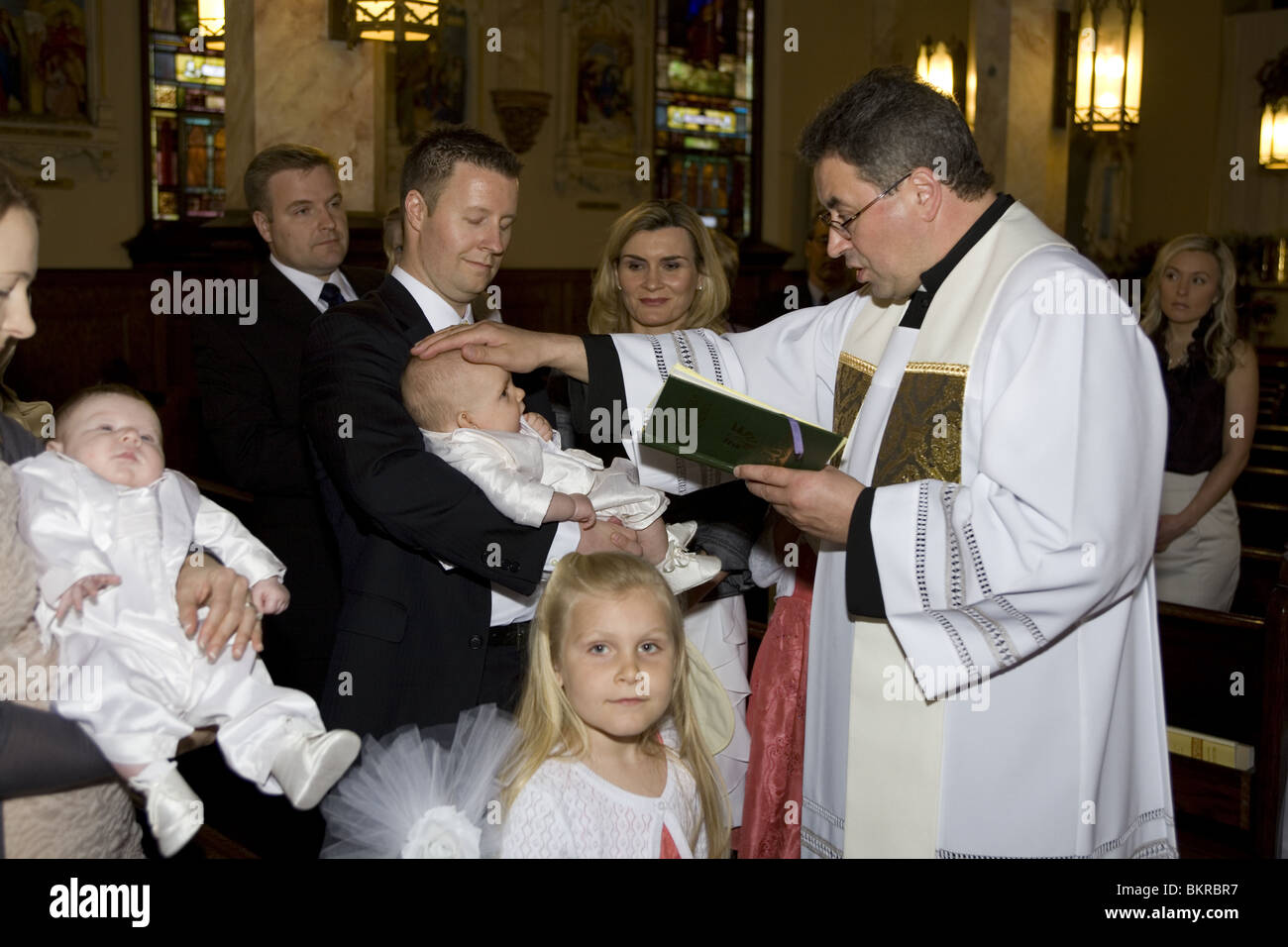 Right of baptism in a Polish American Catholic Church in Brooklyn, New York. Stock Photo