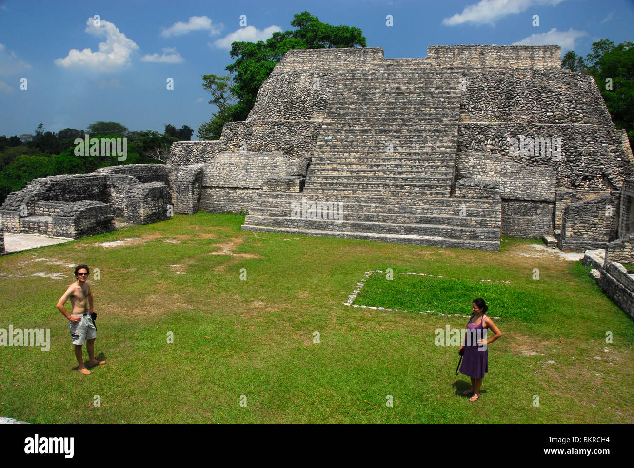 Visitor in Caracol ruins, Mayan Mountains, Cayo District, Belize, Central America Stock Photo
