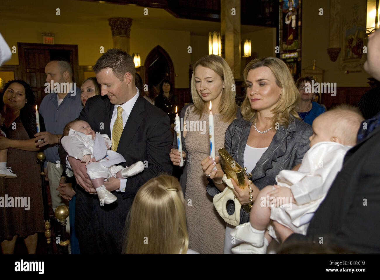 Right of baptism in a Polish American Catholic Church in Brooklyn, New York. Stock Photo