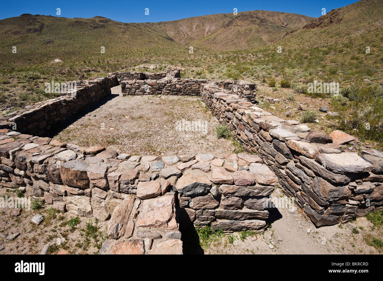 Stone ruins of Fort Piute, built in 1867, Mojave desert, California Stock Photo