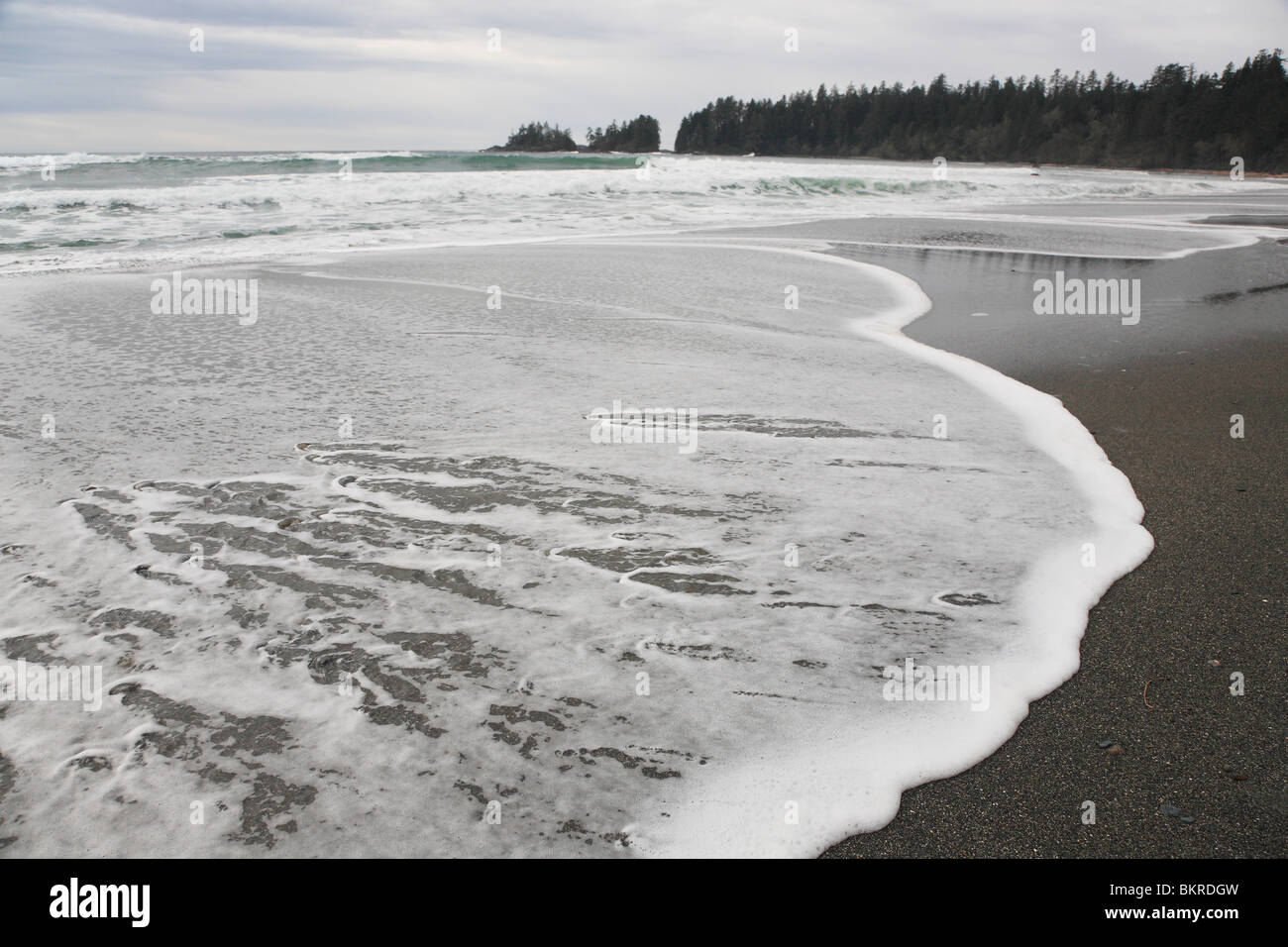 Surf breaking at Florencia Beach, Pacific Rim National Park Reserve, Tofino, Vancouver Island, BC Stock Photo