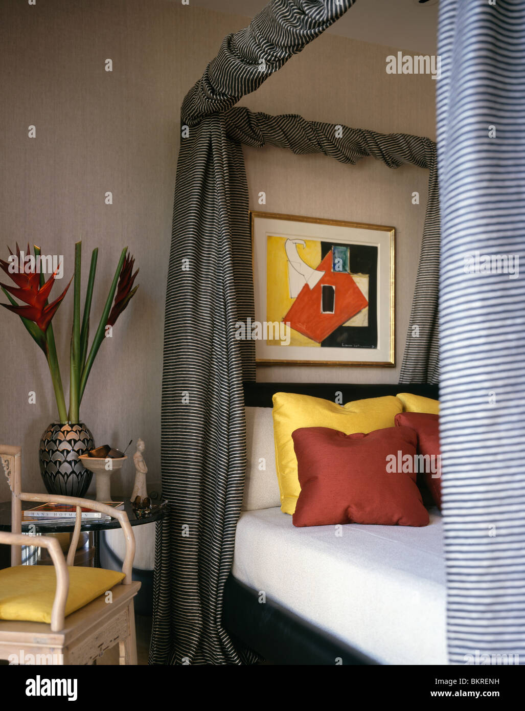 Colorful Picture On Wall Modern Above Four Poster Bed With