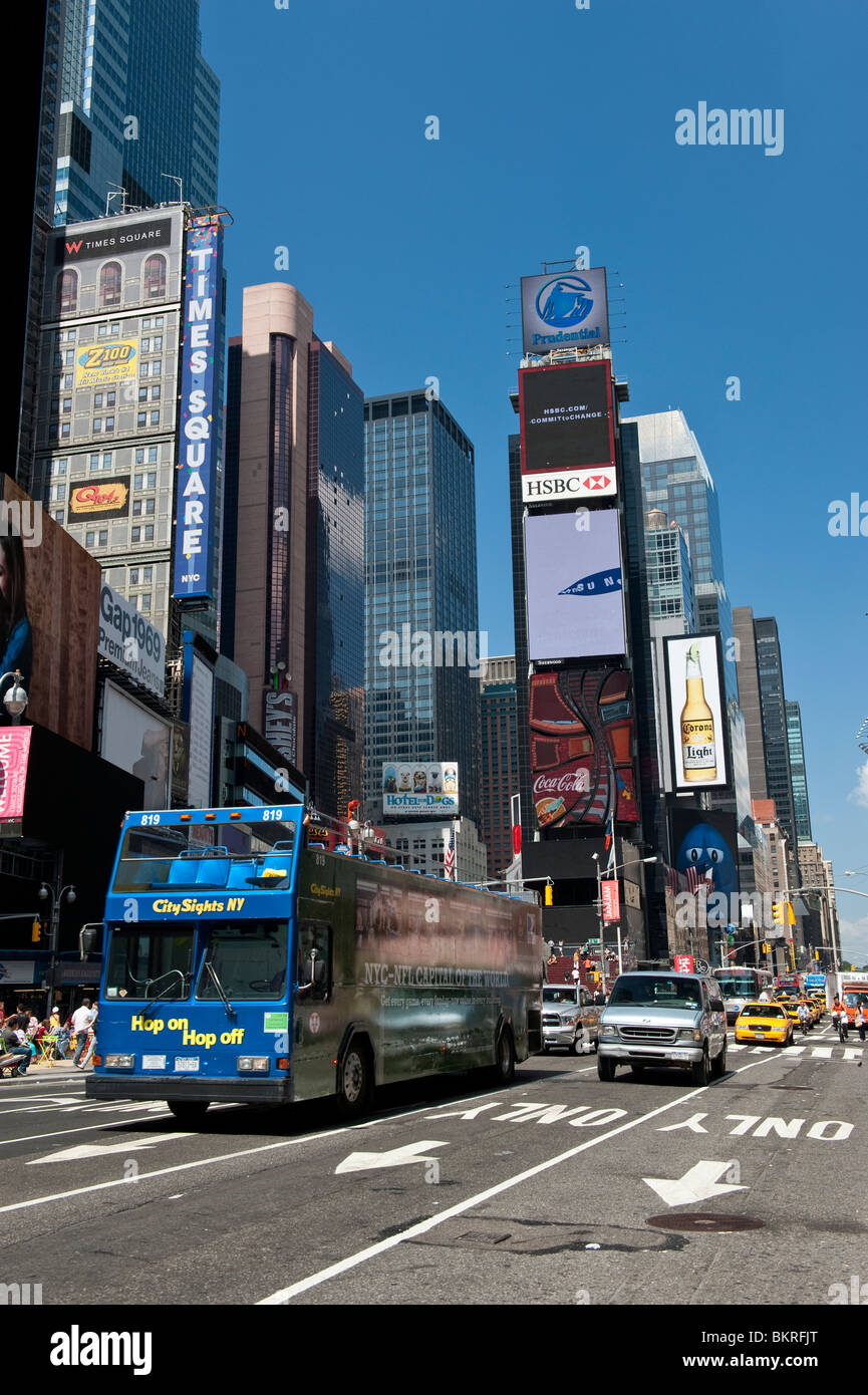 Busy Traffic and Tourist Bus in Times Square in Times Square, Manhattan