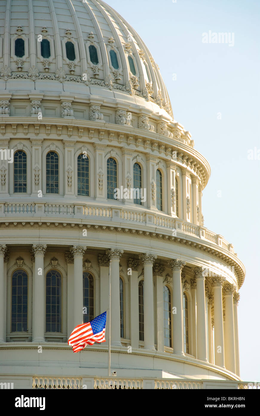 WASHINGTON DC, USA Dome of the US Capitol, with backlit American flag