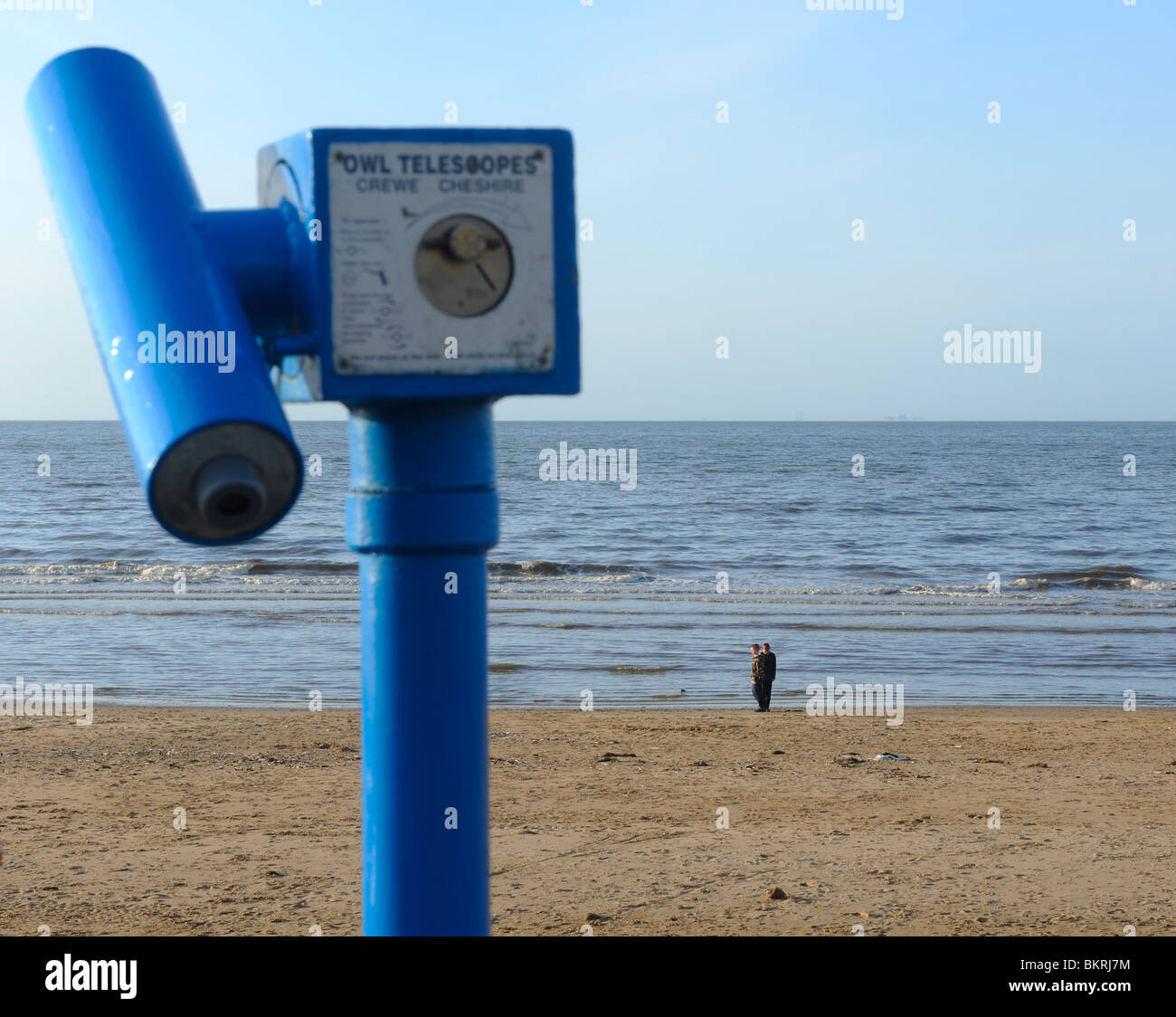 Soft focused Blue telescope overlooking beach in North Wales, Two