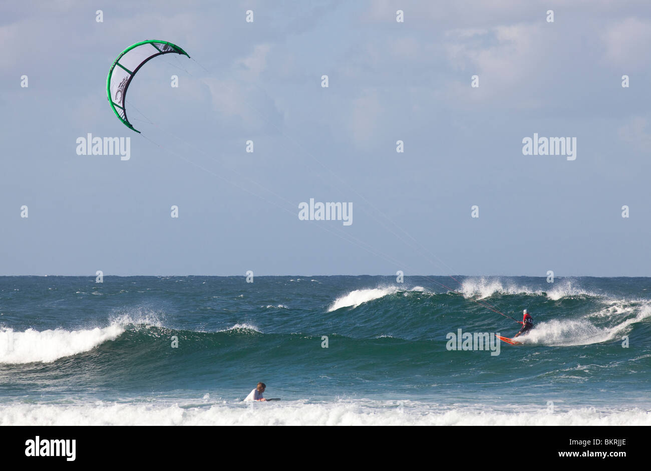 Kite surfing off Flat Rock Beach, NSW, Australia Stock Photo
