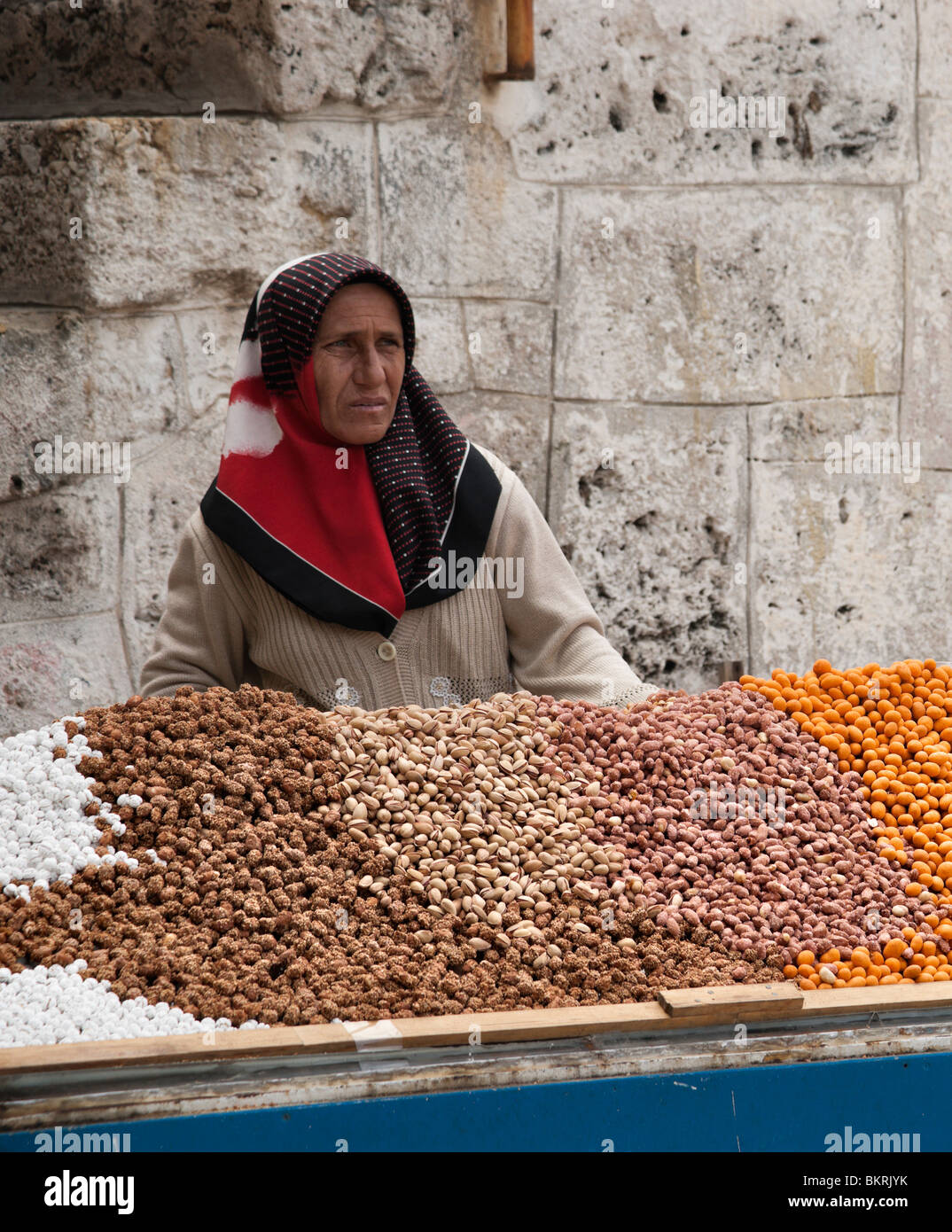 Roast nuts and maize snacks on sale in Antalya old town harbour Stock Photo