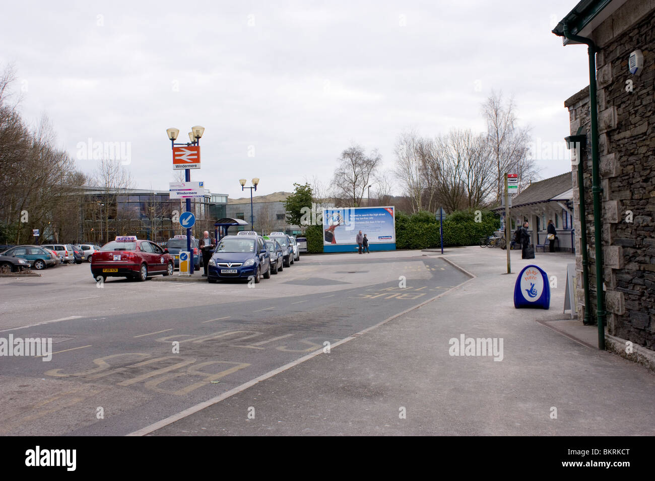Taxi rank outside Windermere Railway Station Cumbria Stock Photo