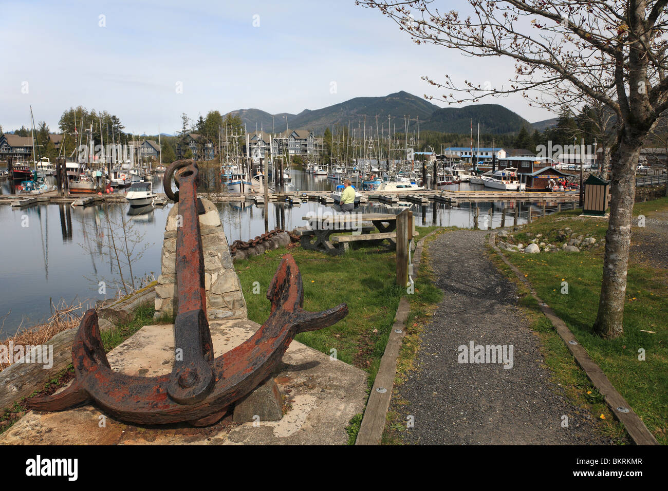 Anchor from wrecked ship in park overlooking harbour, Ucluelet, British Columbia Stock Photo