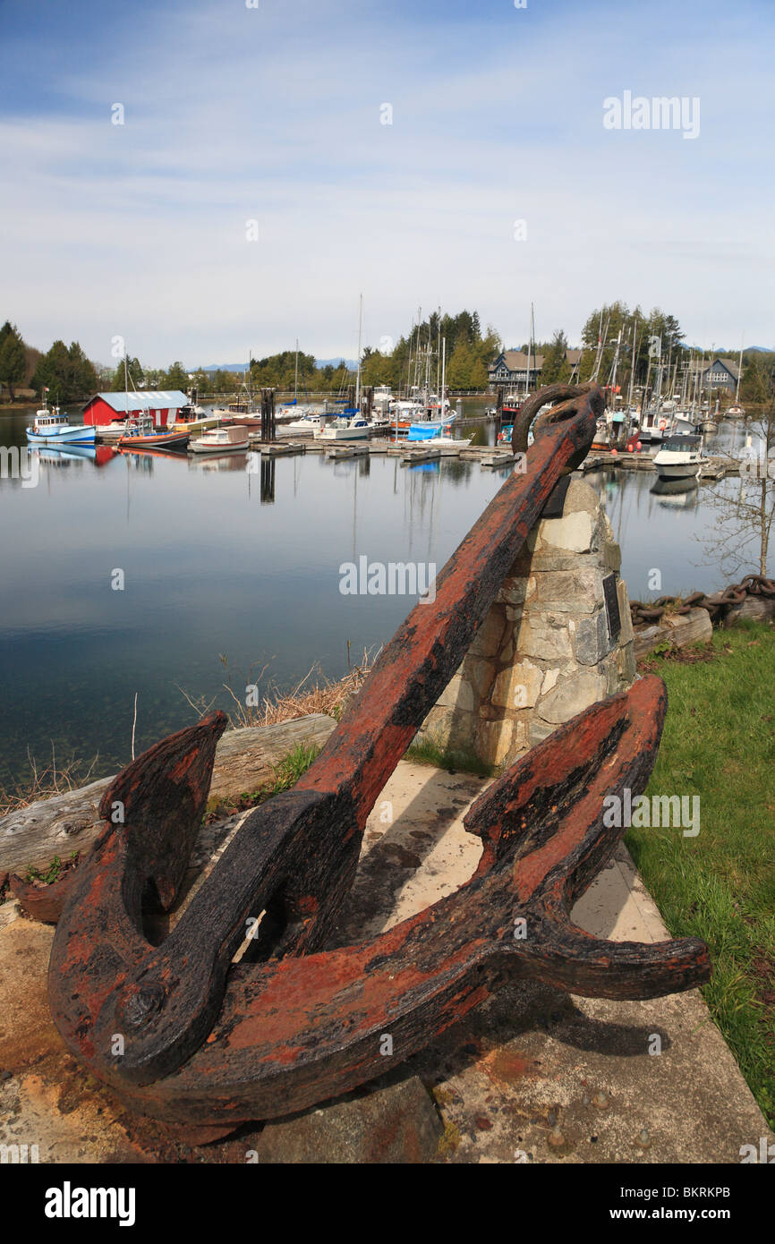 Anchor from wrecked ship in park overlooking harbour, Ucluelet, British Columbia Stock Photo