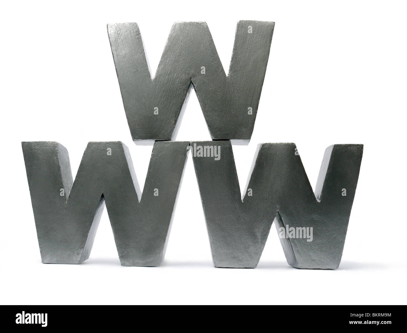 Three metal W letters forming WWW pyramid over white background Stock Photo