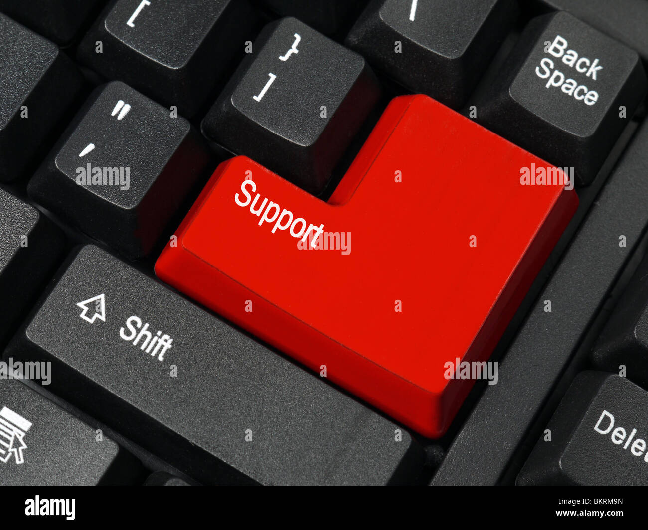 Closeup of computer keyboard key in red color with Support word Stock Photo