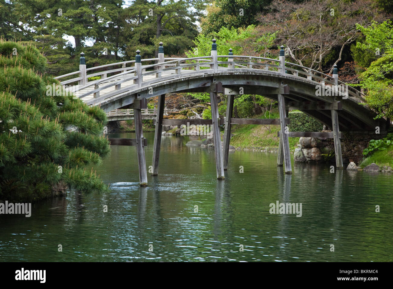 Engetsukyo Bridge at Ritsurin - a landscape garden in Takamatsu; Considered one of the finest gardens in Japan Stock Photo
