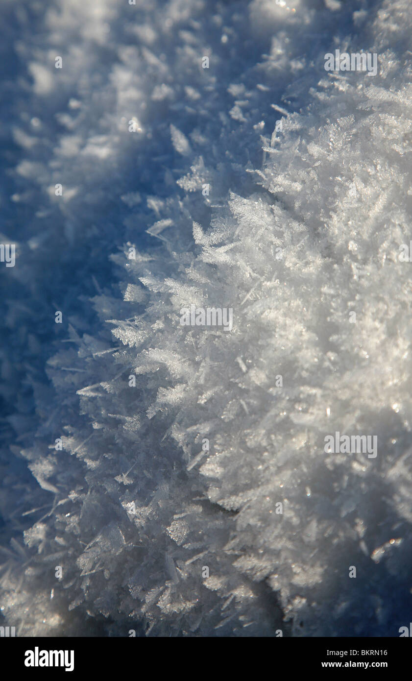 close up snow crystals flakes winter Stock Photo