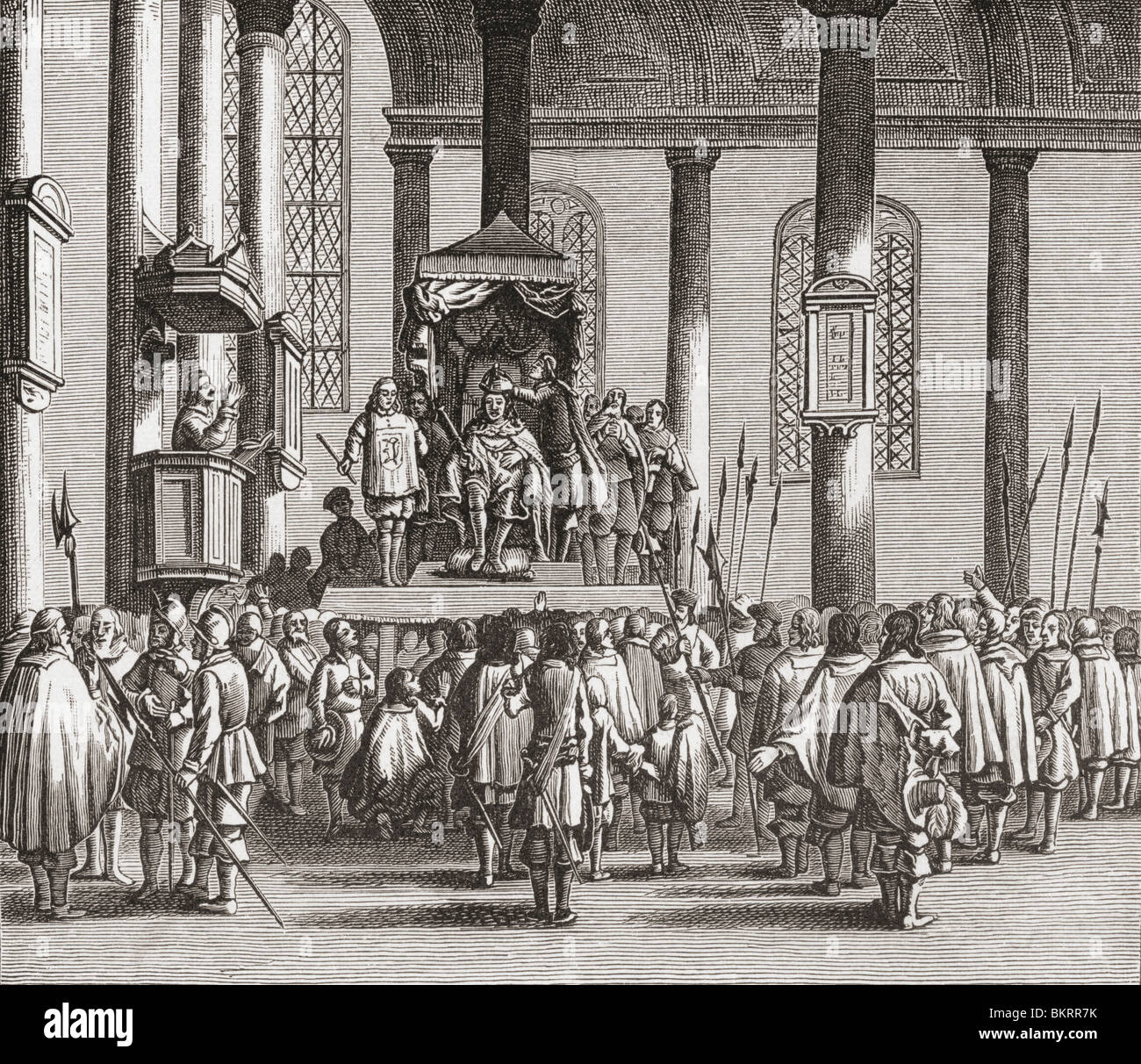 The crowning of King Charles II at Scone, Scotland in 1651.