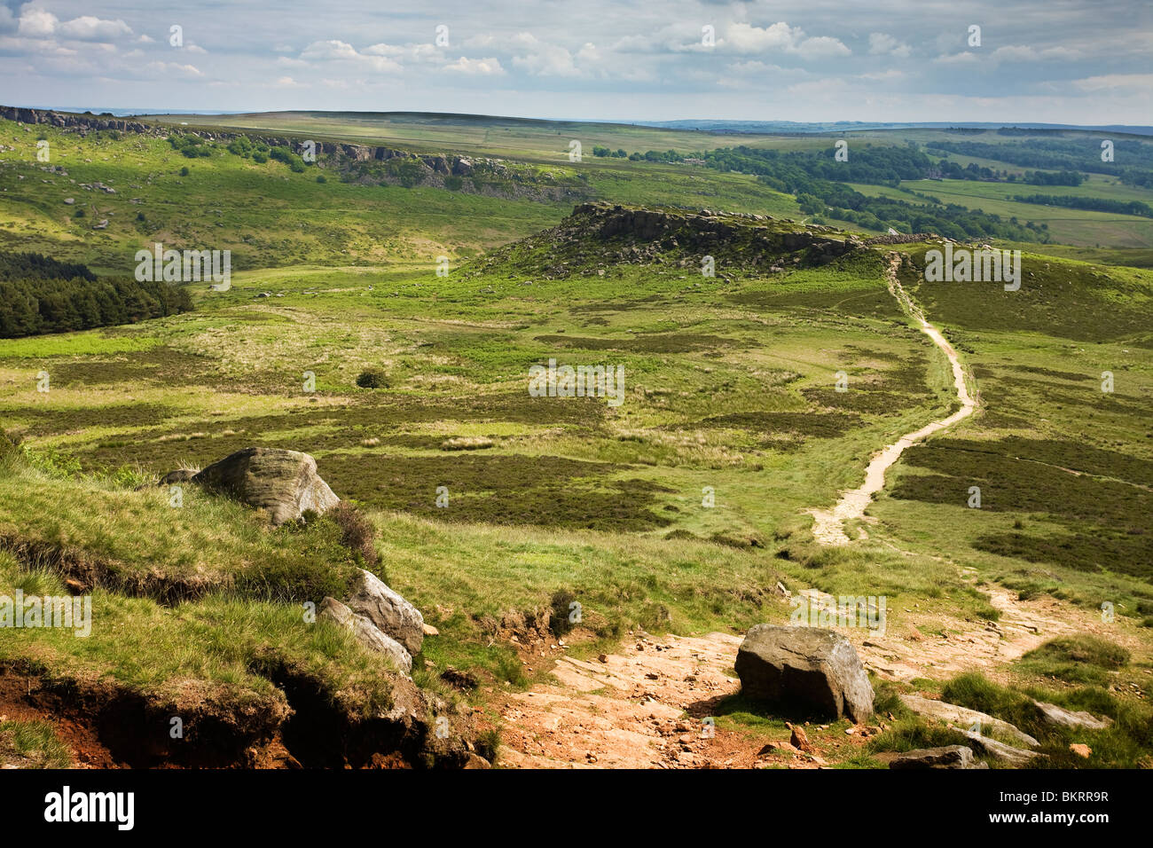 Hathersage Moor, view towards Carl Wark and Burbage Rocks, Derbyshire, England Stock Photo