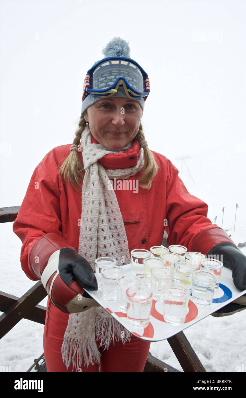 Slovakia, Jasna, group of instructors dressed up to the eighties celebrating the end of the season Stock Photo